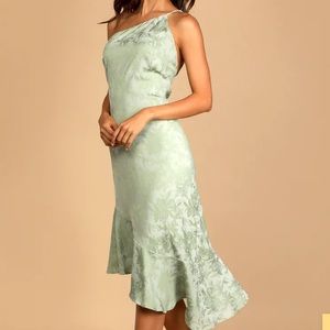 Green Floral One-Shoulder Midi Dress